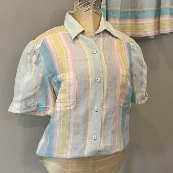 Vintage Linen Silk Skirt‎ Set Women XS Pastel Stripe Anne Crimmins Umi Coastal - Picture 5 of 15
